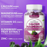 softbear Sugar Free Calcium Magnesium Zinc Gummies for Womem Men, High Absorption Calcium Magnesium Zinc with Vitamin D3 Supplement for Bone & Muscle Health, Vegan Elderberry Flavor 60 Count