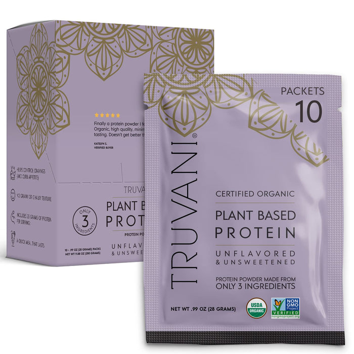 Truvani Organic Vegan Protein Powder Unflavored - 20g of Plant Based Protein, Organic Protein Powder, Pea Protein for Women and Men, Vegan, Non GMO, Gluten Free, Dairy Free (Travel Kit)