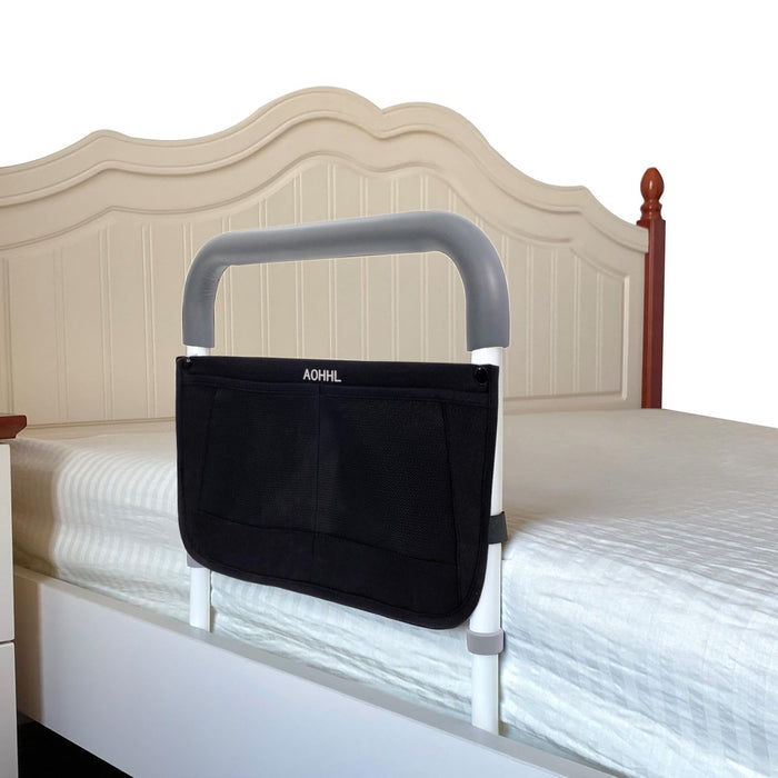 Bed Rails for Elderly Adults Safety with Adjustable Heights Storage Pocket Assist Support Side Railings for Seniors Citizens Slides Under Bed Guard Bed Handles Bars (Light Grey Handle)