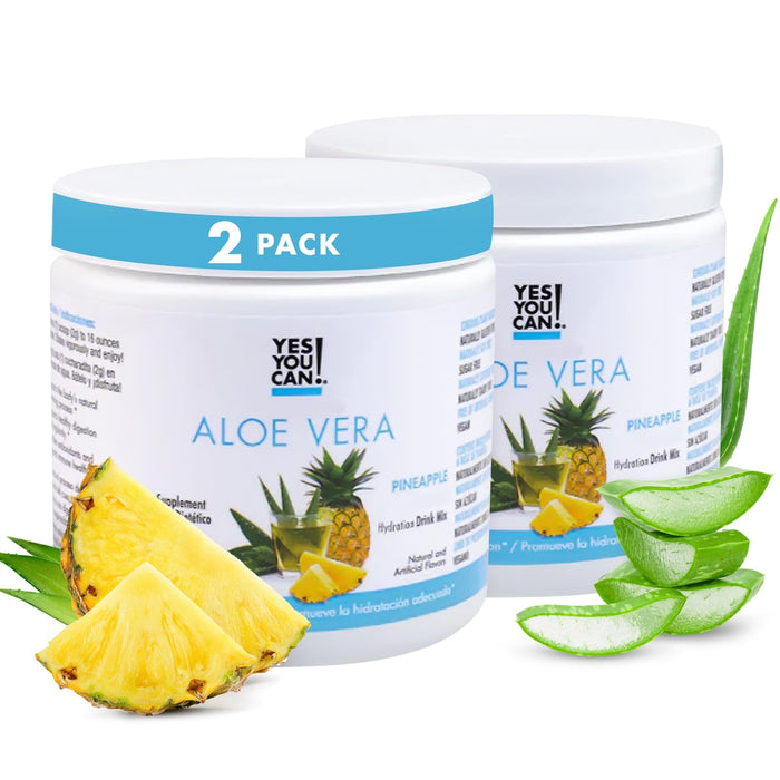 Yes You Can! Organic Aloe Vera Drink Mix - Super Greens Powder - Energy Drink Powder - Pure Aloe Juice Infused - Organic Superfoods - Made in The USA - Pineapple - 16oz (2 Pack)