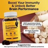 Nutriana Mushroom Gummies Supplement - Focus Gummies with Lions Mane, Shiitake, Turkey Tail, Chaga & Cordyceps - Brain Supplements for Memory and Focus - 60 Immune Support Gummies