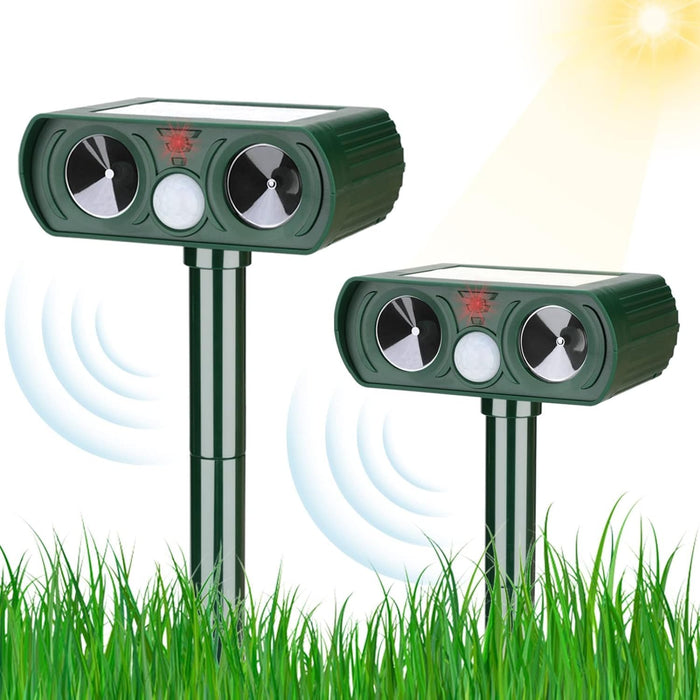 Lubatis 2 Pack Ultrasonic Solar Animal Repellent Animal Repeller to Repel Cat, Dog, Squirrel, Deer, Raccoon, Skunk, Rabbit, Waterproof with Motion Detector Green