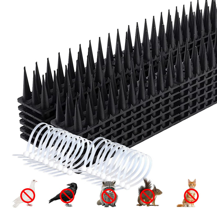 GOKU 12-Pack Pigeons Bird Spikes for Outside with 20 Cable Ties, Birds Deterrent Spikes for Pigeons and Other Small Birds, Squirrel Spikes Keeping Raccoon Cats Away from Fence Roof Mailbox Black