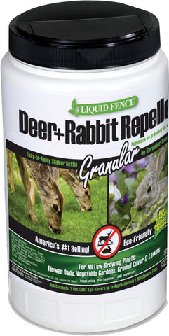 Liquid Fence Deer and Rabbit Repellent Granular, Keep Rabbits Out of Garden Patio Backyard, Use on Gardens Shrubs Trees, Harmless to Plants Animals When Used & Stored as Directed, 2 lb,White