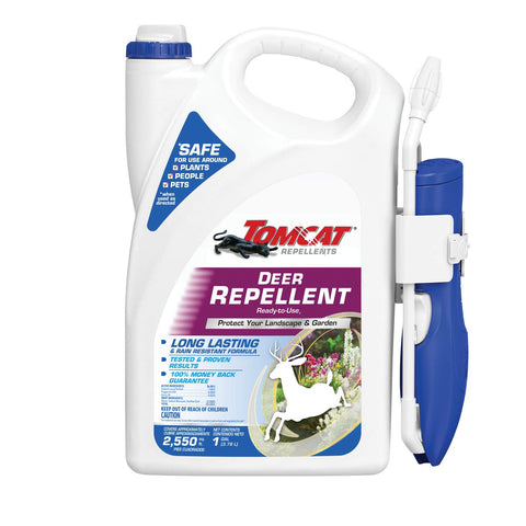 Tomcat Repellents Deer Repellent Ready-to-Use1 Spray: With Extended Reach Comfort Wand, Contains Essential Oils, Protects Garden and Landscape, No Stink, Rain-Resistant, 1 gal.