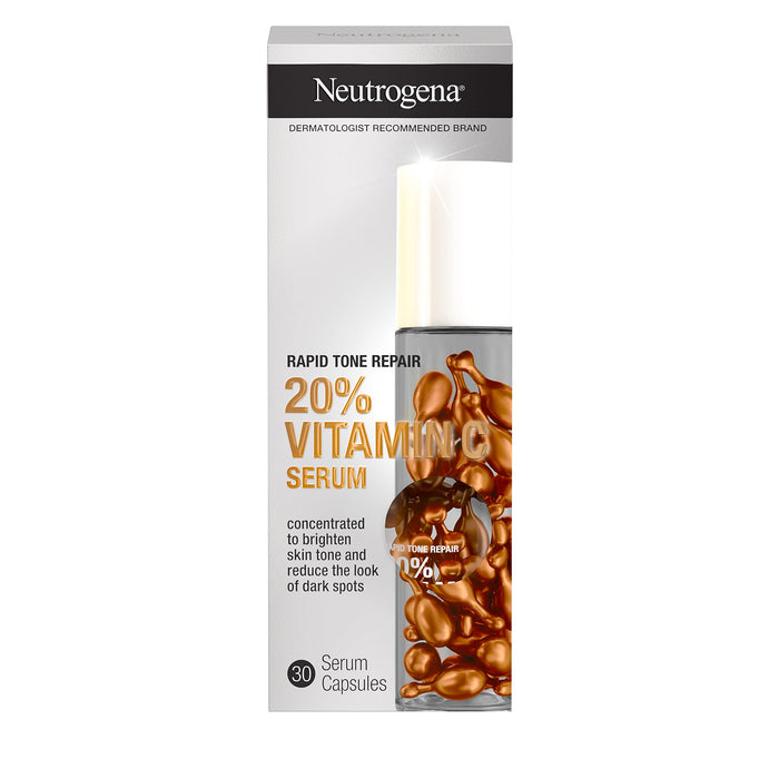 Neutrogena Rapid Tone Repair 20% Vitamin C Brightening Serum Capsules, Antioxidant Face Serum to Brighten Look of Dark Spots & Even Skin Tone, Oil-Free, 30 Serum Capsules