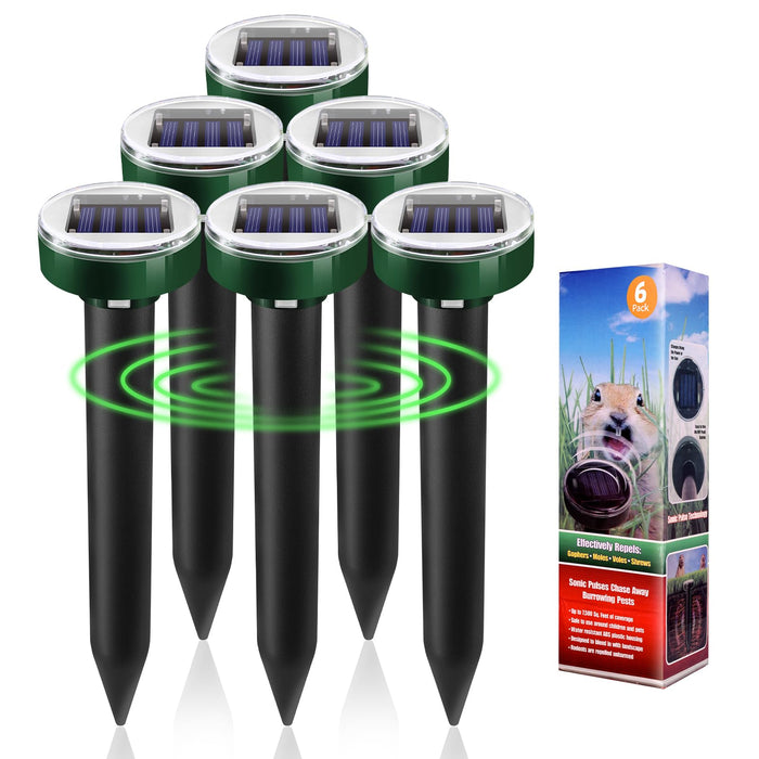 6 PK Mole Upgrade Solar Repellent for Lawns Gopher Repellent Ultrasonic Powered Mole Repellent Deterrent Snake Repeller Mole Repellent Outdoor Lawns Yard Garden