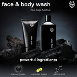 Black Wolf Charcoal Powder Face and Body Wash Bundle for Oily Skin, Deep Clean- 2pc Bundle- Charcoal Powder and Salicylic Acid Reduce Acne Breakouts and Cleanse Your Skin- Gift Set for Men