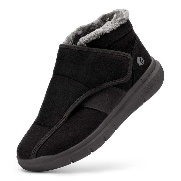 FitVille Diabetic Shoes for Women Wide Width Warm Slip-on Swollen Feet Shoes Boots Lightweight Adjustable Closure Walking Shoes for Elderly Foot Pain Relief Neuropathy (8 Wide,Black)