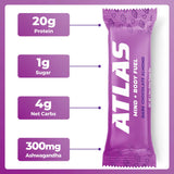 Atlas Protein Bar, 20g Protein, 1g Sugar, Clean Ingredients, Gluten Free (Dark Chocolate Almond, 12 Count (Pack of 1))