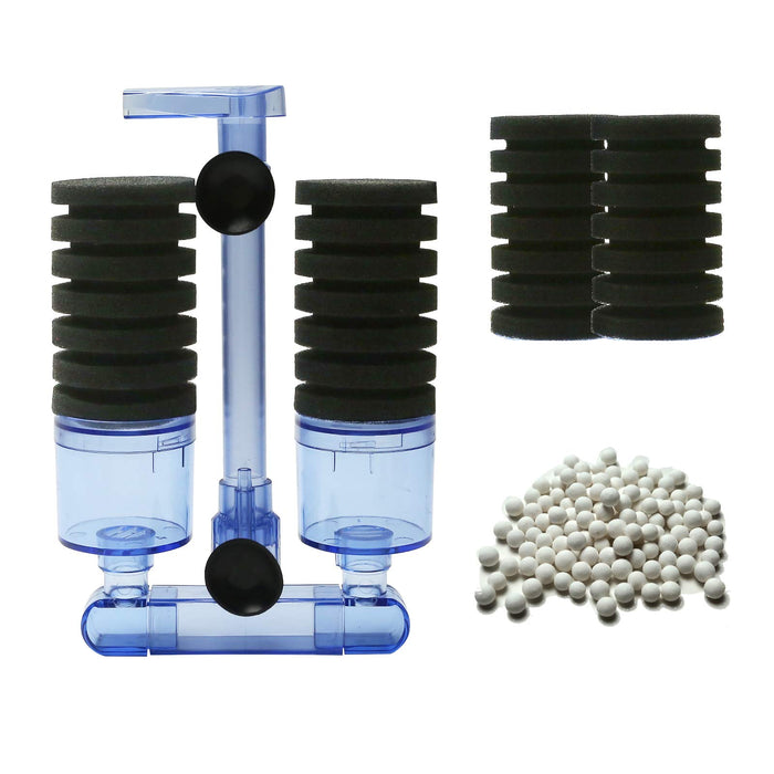 UPETTOOLS Aquarium Biochemical Sponge Filter, Ultra Quite Aquarium Air Pump Double Head Bio Sponge Fish Tank Foam Filter