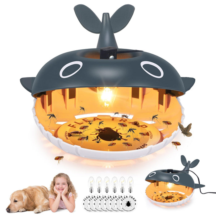 2Pcs Flea Traps for Inside Your Home New Upgrade Flea Trap Indoor with 8 Sticky Disc&6 LED Bulbs&2 Adjustable Electric Wires Pet&Kid Safe,Non Toxic&Odorless Flea Catcher Sticky Bed Bug Trap for Home