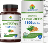 Brieofood Organic Fenugreek 1500mg, 150 Servings, Vegetarian, Gluten Free, 300 Vegetarian Tablets