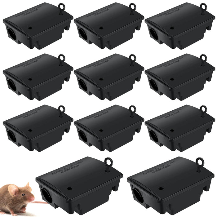 Qualirey 12 Packs Rat Bait Station Traps Rodent Bait Stations with Key Rodent Trap Alternative for Eliminating Rats Fast and Keeping Pets and Children Safe Indoor Outdoor, Bait Not Included