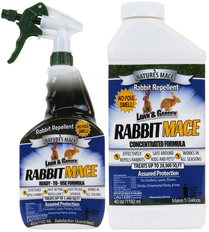 Nature’s MACE Rabbit Repellent 40oz Spray & 40oz Concentrate/Covers 29,400 Sq. Ft. / Rabbit Repellent and Deterrent/Keep Rabbits Out of Your Lawn and Garden/Safe to use Around Children & Plants
