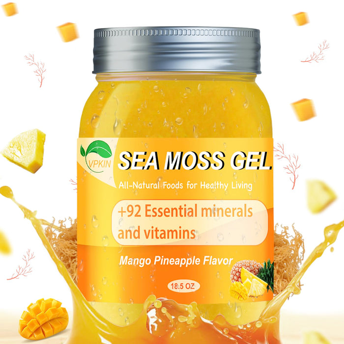 VPKIN Sea Moss Gel,Irish Sea Moss Raw Organic,Sea Moss Supplement Advanced for Immune & Metabolism Support(Mango Pineapple,18.5OZ)