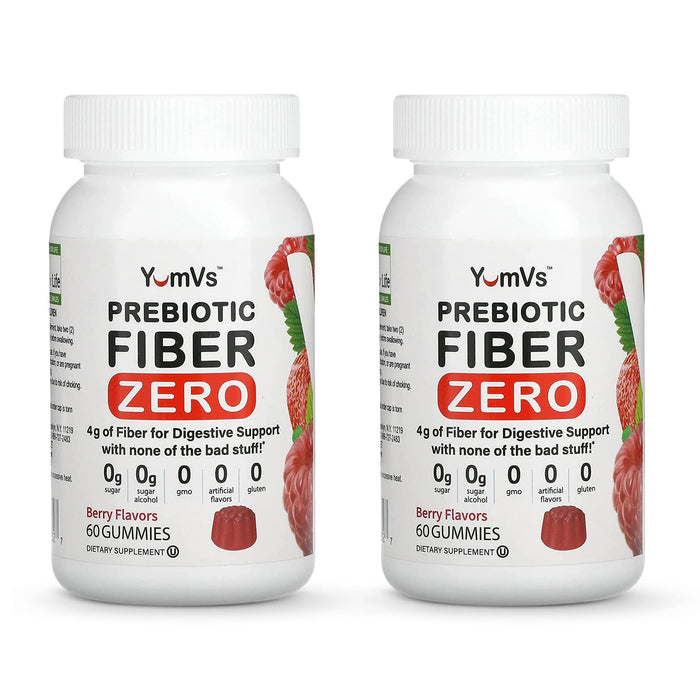 Prebiotic Fiber Zero Gummies by YumVs | Keto Friendly Sugar Free Supplement for Women & Men | 4 g Fiber for Digestive Support | Natural Berry Flavor Chewables-60 Count (Pack of 2)