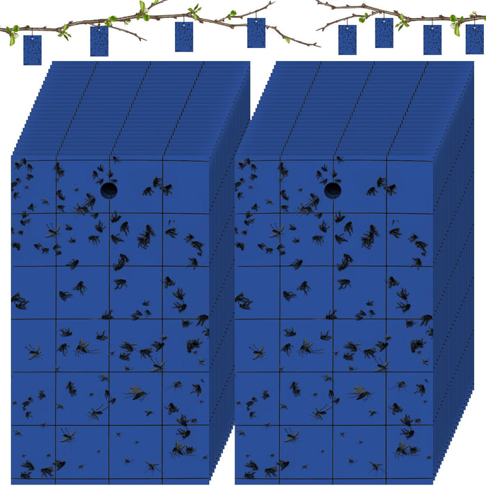 Qualirey 100 Pcs Sticky Trap for Gnats 3 x 5'' Dual Side Sticky Fruit Fly Trap with Tie Plant Sticky Trap for Flying Insect Fungus Bugs Flying Sticky Trap Sticky for Indoor (Dark Blue)
