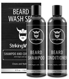 Beard Shampoo and Beard Conditioner for Men, Naturally Derived Ingrediets Beard Wash Set Cleanse Softens & Conditions with Organic Argan and Jojoba Beard Oils, Sulfate & Paraben Free - Striking Viking