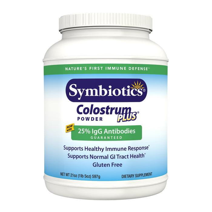 Symbiotics Colostrum Plus Powder 21 oz (597 g) - Immunity Support - Promotes Athletic Performance and Optimal Iron Levels - Immunoglobulin - 25% lgG Antibodies - Gluten Free