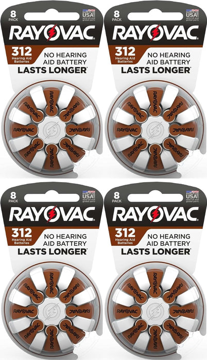 Rayovac Hearing Aid Batteries Size 312 for Advanced Hearing Aid Devices, 8 Count (Pack of 4)