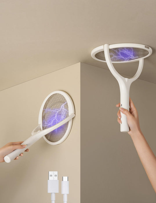 Rotating Head Rechargeable Fly Swatter Electric Fly Swatter Racket Bug Zapper Racket Indoor Bug Zapper Indoor Fly Zapper Repellent Fruit Fly Trap Mosquito Zapper