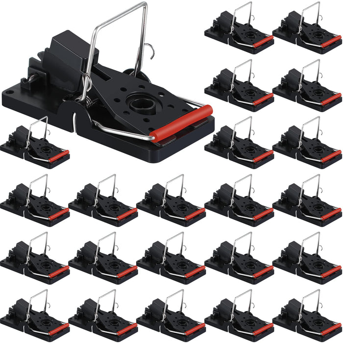 Qualirey 24 Pcs Mouse Traps Plastic Mice Trap House Indoor Rat Trap Quick Effective Safe Mouse Traps for Warehouse Garden Kitchen 3.86 x 1.81 x 2.17 Inch(Black, Red)