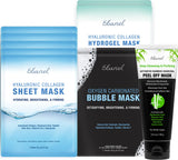 Ebanel Variety Face Mask Skin Care Set - 5 Pack Collagen Hydrating Face Masks, 2 Pack Hydrogel Mask, 2 Pack Carbonated Bubble Clay Detox Mask, and 3.52Oz Charcoal Peel Off Face Mask with Brush