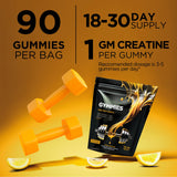 GYMMIES Creatine Monohydrate Gummies - Muscle Growth, Performance, Endurance - 1 Gram Creatine per Gummy - Vegan, Non-GMO, Gluten-Free, Made in USA - 90ct - Lemon Flavor