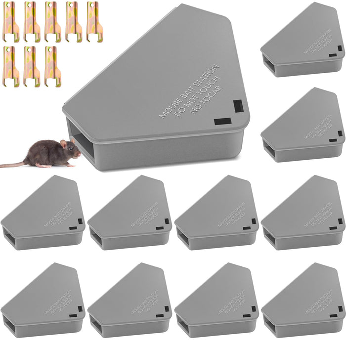 Qualirey 12 Pcs Mice Station with Keys Mouse Bait Stations Waterproof Mice Stations Outdoor Mice Traps Bait Boxes for Mice Indoor Outdoor, Bait Not Included, Suitable for Small Mice (Gray)