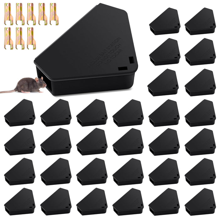 Qualirey 36 Pcs Mice Station with Keys Mouse Bait Stations Waterproof Mice Stations Outdoor Mice Traps Bait Boxes for Mice Indoor Outdoor, Bait Not Included, Suitable for Small Mice (Black)