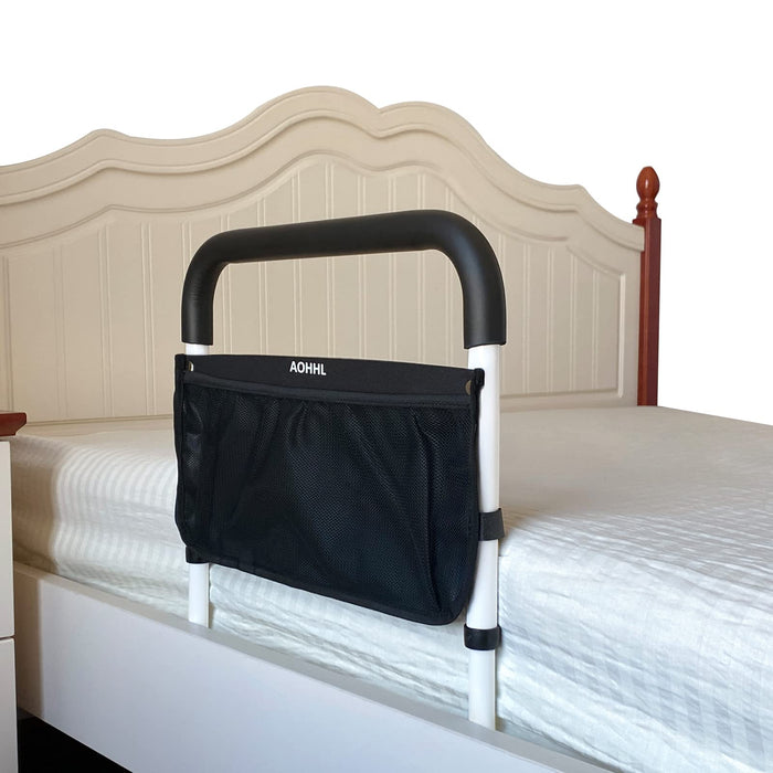 Bed Rails for Elderly Adults Safety with Adjustable Heights Storage Pocket Assist Support Side Railings for Seniors Citizens Slides Under Mattressbed Cane Bed Guard Bed Handles Bars(White)