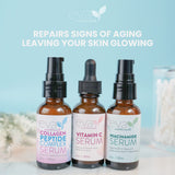 Natural Firm & Glow Skincare Set of 3 Serums – Skin Care Products With 20% Vitamin C Serum, Peptide Complex Serum, Niacinamide Vitamin B3 Serum - Peptides Serum for Face - Face Serum by Eva Naturals