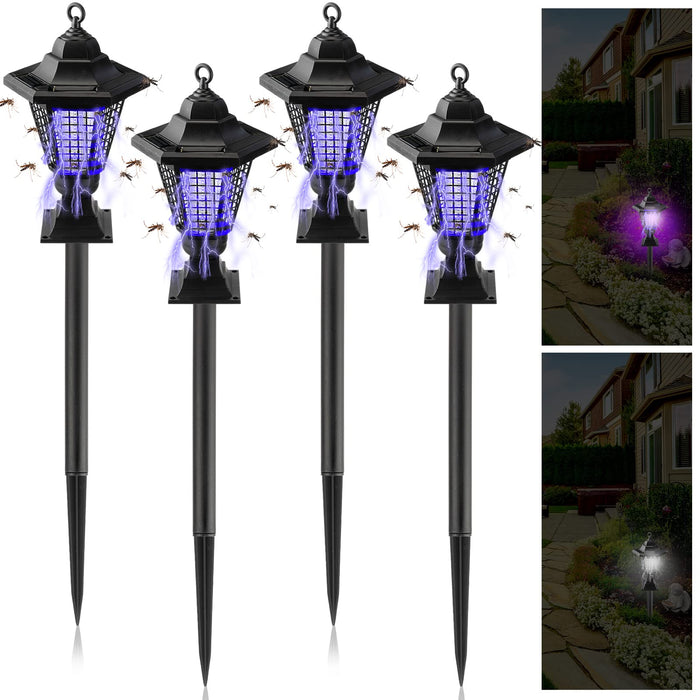 4 Pack Solar Bug Zapper Outdoor Waterproof Mosquito Zapper Outdoor Mosquito Repellent Trap Solar Powered Bug Lights for Outside Fly Mosquito Killer Outdoor for Home Camping Backyard (Elegant Style)