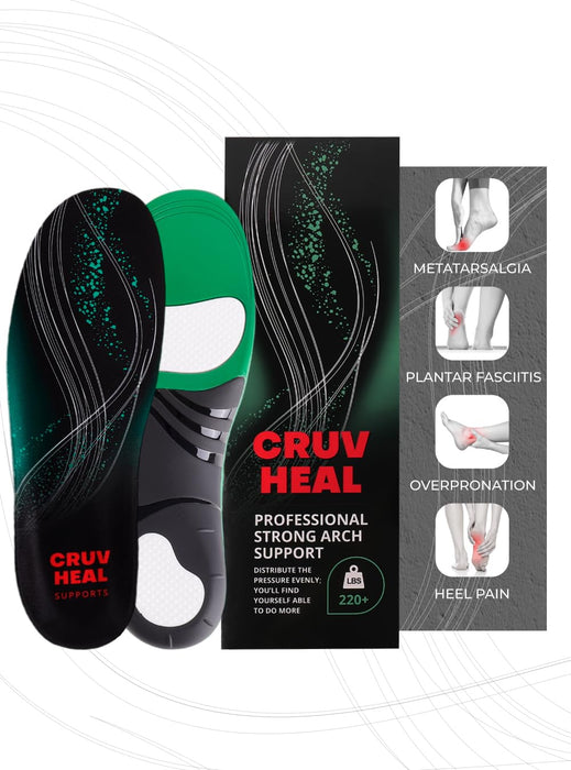 (Pro Grade) 220+ lbs Plantar Fasciitis High Arch Support Insoles Men Women - Orthotic Shoe Inserts for Arch Pain Relief - Boot Work Shoe Insole - Standing All Day Heavy Duty Support (M, Green)