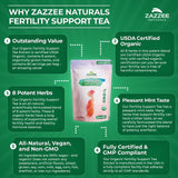 Zazzee USDA Organic Fertility Support Tea, 60 Servings, Pleasant Mint Taste, Balanced Blend of 8 Potent Herbs, 3 Ounces, All-Natural Fertility Support for Women, Non-GMO