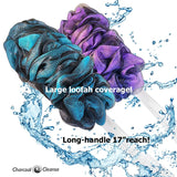 Loofah-Charcoal Back-Scrubbers Color-2-Pack-by-Shower-Bouquet: Long-Handle Bath-Sponge-Brushes with Extra Large Soft Mesh for Men & Women - Exfoliating Full Pure Cleanse in Bathing Accessories