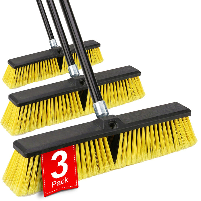 18 Inches Push Broom Outdoor- Heavy Duty Broom with 63" Long Handle for Deck Driveway Garage Yard Patio Concrete Floor Cleaning