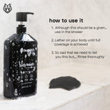 Black Wolf Charcoal Powder Body Wash for Men, 1 Liter - Charcoal Powder & Salicylic Acid Reduce Acne Breakouts & Cleanse Your Skin from Toxins & Impurities - Rich Lather for Full Coverage, Deep Clean