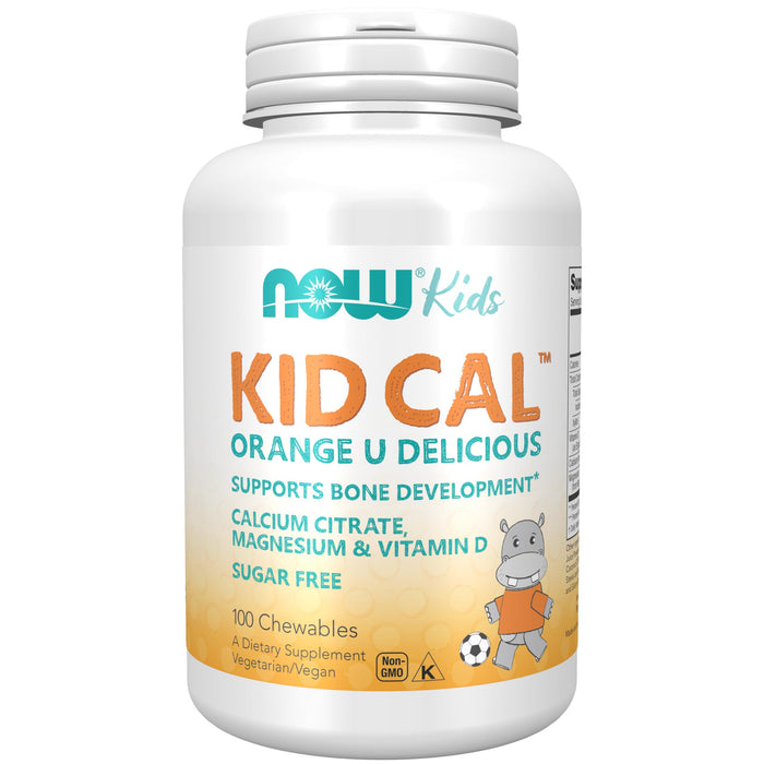 NOW Supplements, Kid Cal with Calcium Citrate, Magnesium and Vitamin D, Tart Orange, 100 Chewables, packaging may vary