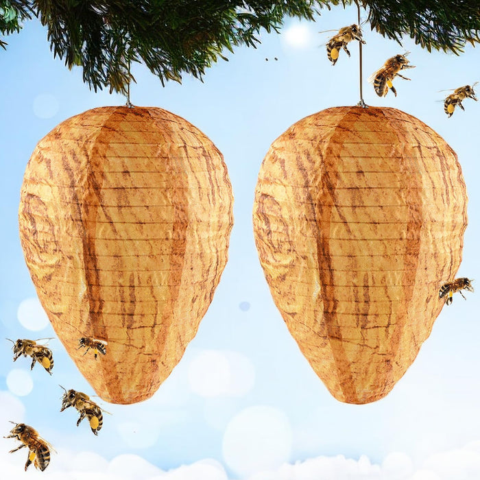 2 Pack Wasp Nest Decoy Waterproof Hanging Wasps Deterrent Fake Wasp Repellent for Hornets Wasps Yellow Jackets Outdoor,Garden,Yard