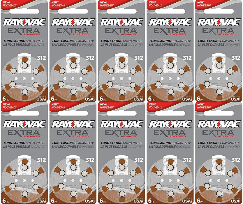 60 x Size 312 Rayovac Extra Advanced Hearing Aid Batteries