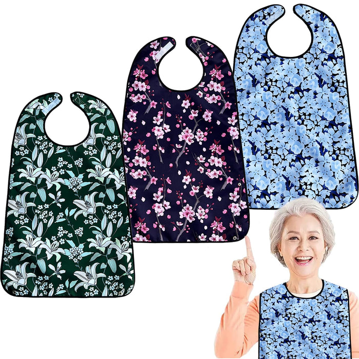 VOPHIA 3 Pack Adult Bibs for Women Washable Bib Reusable Waterproof Clothing Protector with Optional Crumb Catcher (Lily Green)