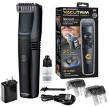 Vacutrim Cordless Mens Beard Trimmer, Rechargeable Electric Shaver with 20 Trim Setting Calibration Dial and Built-in Vacuum for Mustache, Sideburns. Facial Hair, Black, 7.5", As Seen On TV