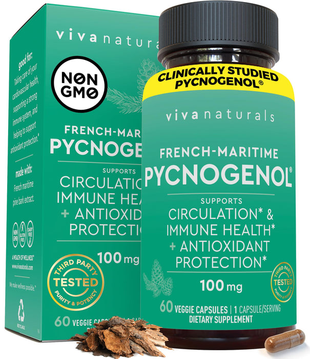 Pycnogenol 100mg from French Maritime Pine Bark Extract Capsules - Healthy Blood Circulation Supplements, Antioxidant Protection, Joint Support and Immune Support - 60 Pycnogenol Supplements