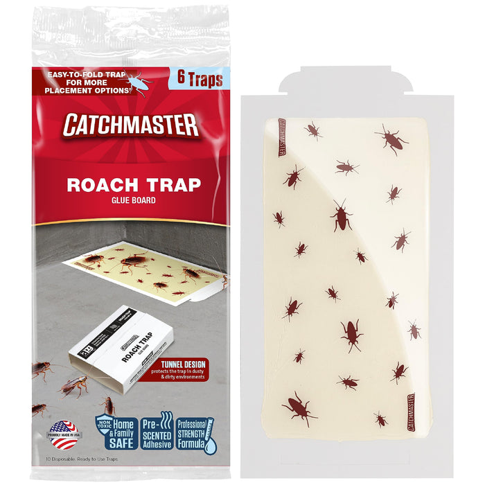 Catchmaster Roach Trap Glue Boards 6-Pk, Adhesive Bug Catcher, Scorpion, Spider, Cricket, & Cockroach Traps for Home, Bulk Glue Traps for House & Garage, Pet Safe Pest Control