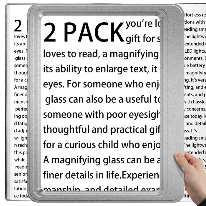 [2 Pack] 5X Magnifying Glass for Reading Large Page Viewing Area Magnifiers Lightweight Handheld Magnifier for Reading Seniors and Low Vision Person Silver