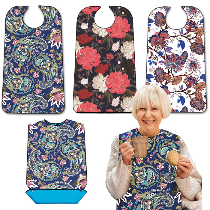 EpoBob 3 Pack Adult Bibs with Crumb Catcher, Washable and Adjustable Adult Bibs for Women Elderly Seniors
