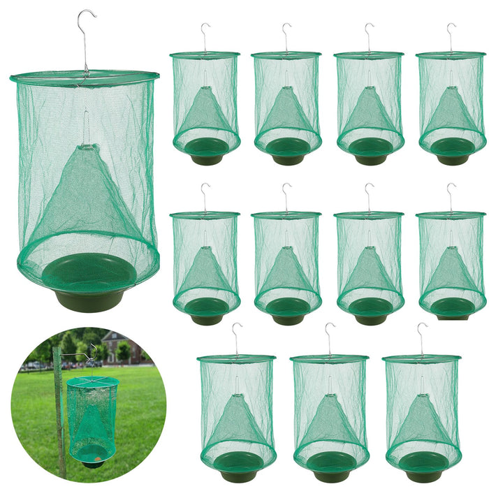 Ranch Fly Traps Outdoor Hanging Stable Fly Trap Reusable Fly Killer Cage Fly Catcher Bag with Bait Tray,Fly Repellent for Outdoor and Indoor Hanging Farms,Stable,Garden,Orchard,Park (12 Pack)