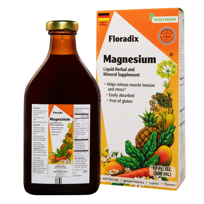 Floradix, Magnesium Vegetarian Liquid Supplement for Muscle and Bone Support, 17 Oz